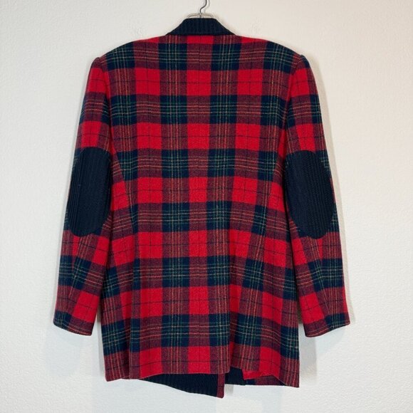 Vintage Plaid Wool Blazer Jacket Red Blue Preppy Statement Rockabilly 80s Medium - Picture 2 of 10
